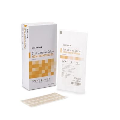 McKesson Skin Closure Strip 1/2 X 4 Inch Nonwoven Material Flexible Strip Tan (876303_BX)