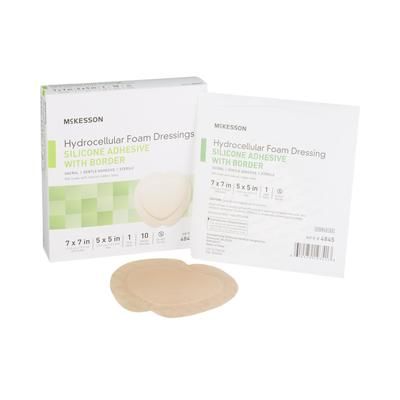 McKesson Foam Dressing 7 X 7 Inch With Border Film Backing Silicone Gel Adhesive Sacral Sterile (886434_BX)