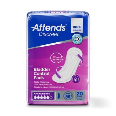 Attends Discreet Bladder Control Pad 14-1/2 Inch Length Moderate Absorbency Polymer Core One Size Fits Most (1039116_BG)