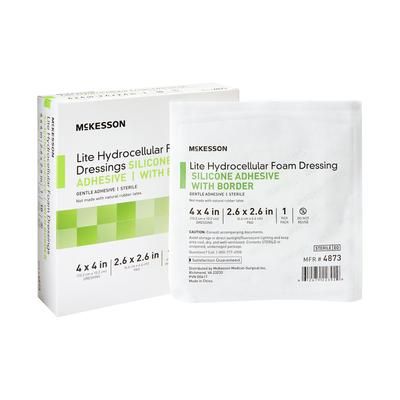 McKesson Lite Thin Foam Dressing 4 X 4 Inch With Border Film Backing Silicone Gel Adhesive Square Sterile (1083090_CS)