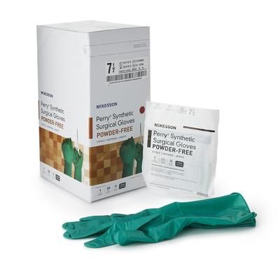 McKesson Perry Performance Plus Surgical Glove Size 7.5 Sterile Polychloroprene Standard Cuff Length Smooth Dark Green Chemo Tested (1044739_BX)