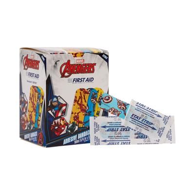 American White Cross Stat Strip Adhesive Strip 3/4 X 3 Inch Plastic Rectangle Kid Design (Black Panther / Captain America / Iron Man) Sterile (897043_