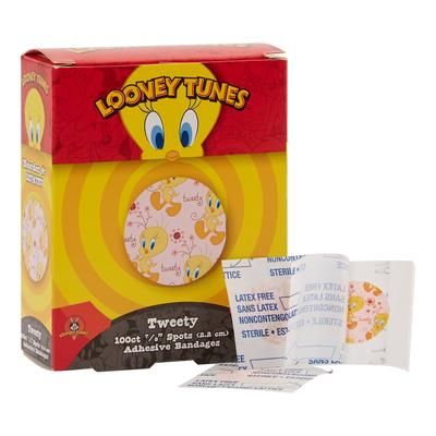 Looney Tunes Adhesive Spot Bandage 7/8 Inch Plastic Round Kid Design (Tweety) Sterile (516298_BX)