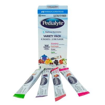 Pedialyte Powder Packs Oral Electrolyte Solution Fruit Punch / Grape / Apple / Strawberry Flavor 0.3 oz. Electrolyte (843442_CS)