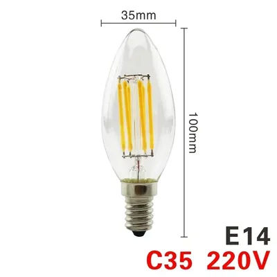 Vintage LED Retro Edison Bulb, Glass Filament Lamp C35 Decorative Lighting c35 E14 warm White 4w 220v