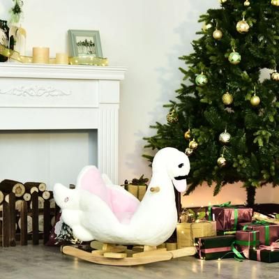 Qaba Plush Kids Ride On Toy Swan Style Rocking Horse With Music & Soft Fabric Animal Rocker Seat Gift For Toddlers Qaba Plush Kids Ride On Toy Swan Style Rocking Horse With Music & Soft Fabric Animal Rocker Seat Gift For Toddlers
