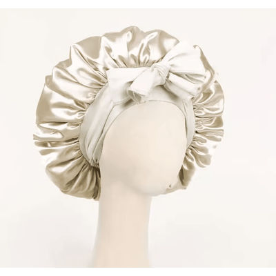 Adjustable Satin Bonnet For Sleeping With Tie Band Soft Hair Protection For Women And Men beige