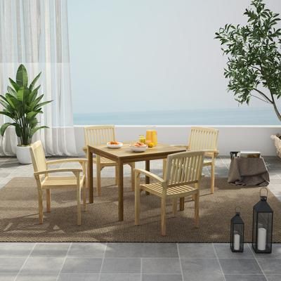 Set Of 4 Outdoor Patio Chairs With Slatted Seat & Curved Seat, Teak Wood Set Of 4 Outdoor Patio Chairs With Slatted Seat & Curved Seat, Teak Wood