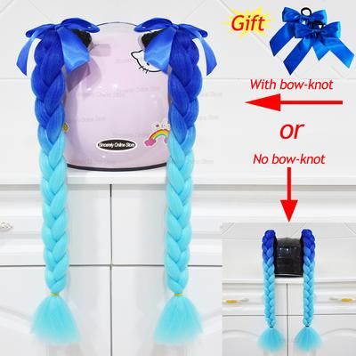 Twist Dual Pigtail Wig For Motorcycle Helmet, Women Braided Hairpiece With Sucker Attachment For Motorbike Helmets 2pcs B45(no Helmet)