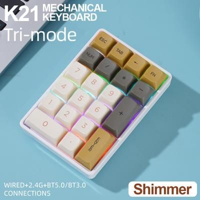 Wireless Numeric Keypad, Tri mode Bluetooth, Mechanical Hot Swap 21 Key Mini Keypad For Finance Users glimmer blue Switch