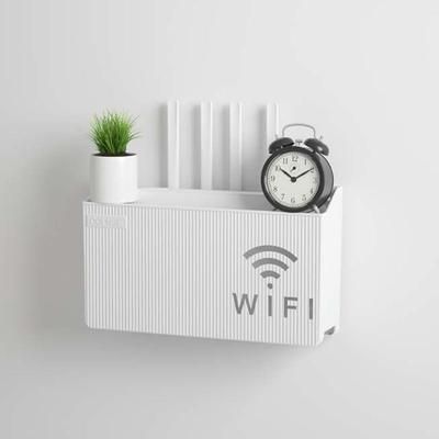 Router Storage Rack, TV Set Top Box Organizer With Cable Management, Compact Shelf For Living Room white