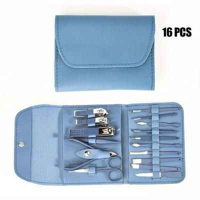 Premium Nail Clippers & Cuticle Nipper Set Complete Manicure Pedicure Kit For Home & Travel blue