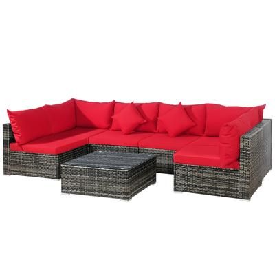 Modern Patio Rattan Furniture Set With Sectional Sofa Cushioned, Outdoor PE Wicker Seating Set With Glass Table Modern Patio Rattan Furniture Set With Sectional Sofa Cushioned, Outdoor PE Wicker Seating Set With Glass Table