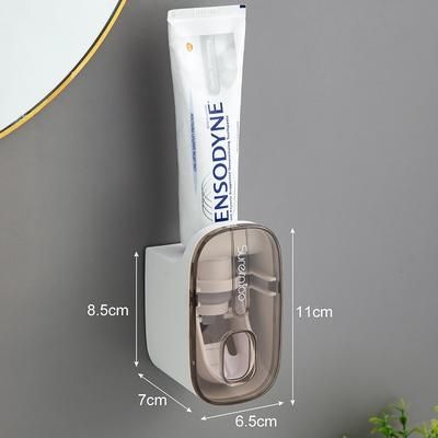Smart Toothpaste Dispenser Wall Mount, Hands Free Automatic Squeezer & Toothbrush Holder For Organized Bathrooms gray