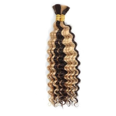 Brazilian Virgin Human Hair Deep Wave Bulk, No Weft Braiding Hair For Boho Braids black & Brown 14inches