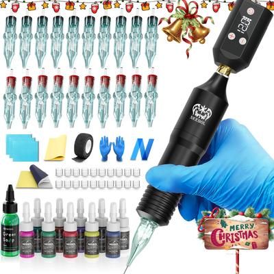 Wireless Tattoo Kit Cordless Tattoo Machine With LED Power Supply Complete Tattoo Starter Kit For Beginners black