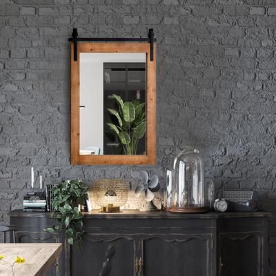 Wood Frame Wall Mirror, 30 X 22 Inch Rustic Farmhouse Mirror With Explosion Proof Glass, Easy Mount For Home & Bathroom Wood Frame Wall Mirror, 30 X 22 Inch Rustic Farmhouse Mirror With Explosion Proof Glass, Easy Mount For Home & Bathroom