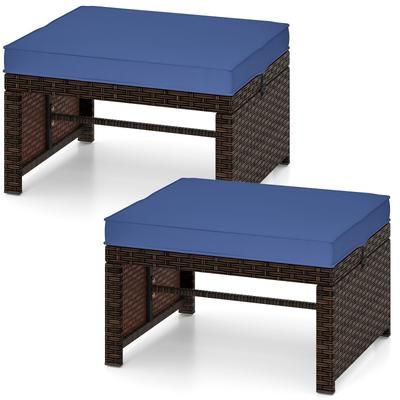 Multipurpose PE Rattan Patio Ottomans Footstool Set, Outdoor Wicker Seat, Coffee Table Or Footrest With Cushions Multipurpose PE Rattan Patio Ottomans Footstool Set, Outdoor Wicker Seat, Coffee Table Or Footrest With Cushions