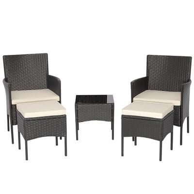 Modern Outdoor Wicker Sofa Set With Coffee Table And Ottomans, PE Rattan Patio Seating Set For Porch, Poolside Modern Outdoor Wicker Sofa Set With Coffee Table And Ottomans, PE Rattan Patio Seating Set For Porch, Poolside