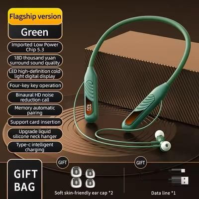 BT8 Wireless Bluetooth Earphones Sports Headset With Display & Button Control For Music & Calls color: Green