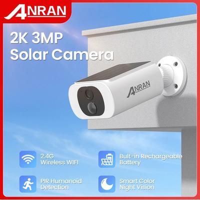 ANRAN Outdoor Solar Security Camera 3MP HD Wireless 2.4G WiFi Camera With Battery, Cloud Storage Color Night Vision 2 Pcs
