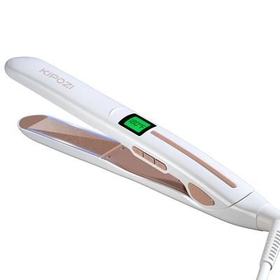 Professional Titanium Flat Iron Hair Straightener With Digital LCD Display, Dual Voltage For Salon & Home Use white