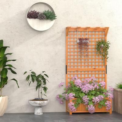 Raised Garden Bed With Trellis & Hanging Roof Natural Fir Wood Planter For Climbing Plants Raised Garden Bed With Trellis & Hanging Roof Natural Fir Wood Planter For Climbing Plants
