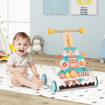 Premium Wooden Baby Walker With Adjustable Heights And Smooth Wheels, Montessori Activity Center Premium Wooden Baby Walker With Adjustable Heights And Smooth Wheels, Montessori Activity Center