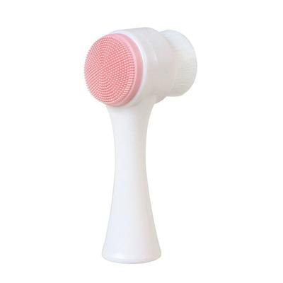 3D Double Silicone Facial Cleansing Brush, Manual Massage Facial Brush, Soft Bristles Exfoliator, Double Sided Face Wash pink