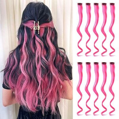 Colorful Curly Hair Extensions, Synthetic Long Hairpiece For Girls, Women & Kids (Perfect Party Wig) strawberry 22 Inches