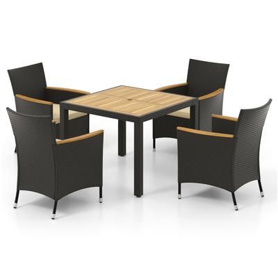 Patio Dining Table Set With Umbrella Hole, Stylish Outdoor Dining With Comfortable Cushions Patio Dining Table Set With Umbrella Hole, Stylish Outdoor Dining With Comfortable Cushions