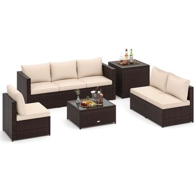 Luxury Patio Furniture Set With Storage Box And Tempered Glass Coffee Table, All Weather Outdoor Wicker Sofa Set Luxury Patio Furniture Set With Storage Box And Tempered Glass Coffee Table, All Weather Outdoor Wicker Sofa Set