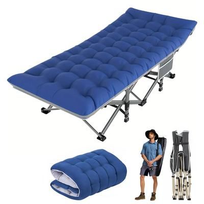 Heavy Duty Folding Camping Cot, Portable Outdoor Bed For Adults, Ideal For Festivals, Beach, RV, And Home Use blue With Gray