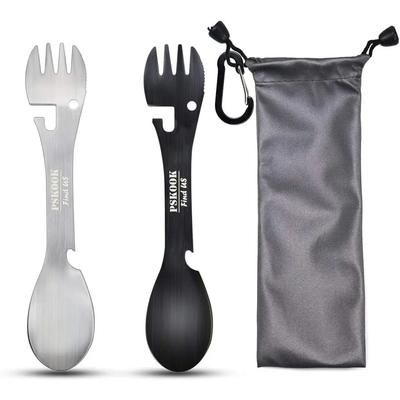 Stainless Steel Tactical Spork With Spoon Fork Knife Bottle & Can Opener, Outdoor Camping Hiking Survival Travel 2pcs