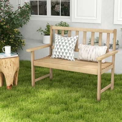 Outdoor Indonesia Teak Wood Garden Bench, 2 Person Patio Bench With Backrest & Armrests Outdoor Indonesia Teak Wood Garden Bench, 2 Person Patio Bench With Backrest & Armrests