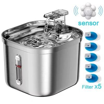 Stainless Steel Cat Fountain With Sensor And Quiet Ultra Filtration System sensor X5filter
