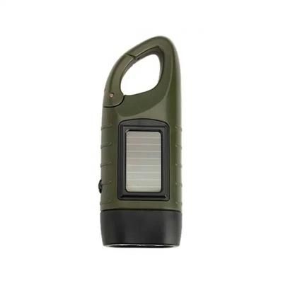 Solar Powered Hand Crank LED Flashlight, Long Range Portable Tent Light & Emergency Torch For Camping, Hiking Survival green