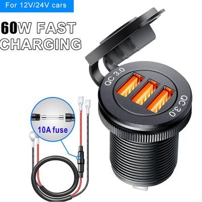 Quick Charge PD Car USB Socket Outlet Waterproof Charger For Auto Truck Motorcycle Marine Boat, Aluminum Power Socket 3qcor
