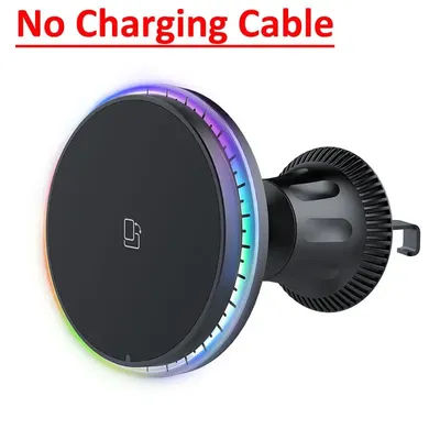 Magnetic Car Phone Holder Charger 30W, Wireless Charging Station With Cool RGB Lights For IPhone 12 13 14 15 rgb No Cable