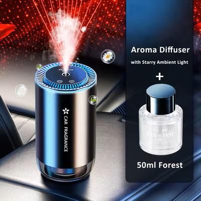 Car Aroma Diffuser With LED Starry Light And 50ml Fragrance Bottle 50ml Forest Set