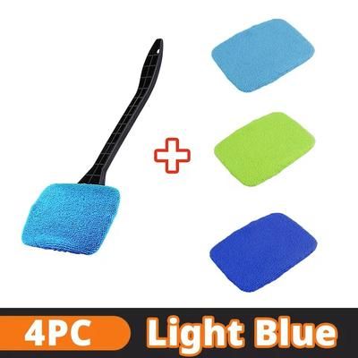 Car Windshield Cleaning Brush Kit With Microfiber Cloth And Long Handle 4pc light Blue Rag