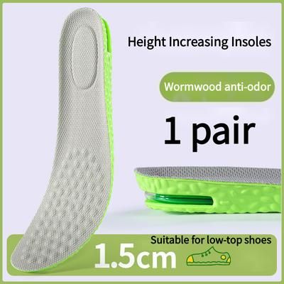 Shock Absorbing Height Increase Insoles, Air Cushion Inserts, Breathable, Sweat & Odor Control Comfort Insoles 1.5cm Gray Green 35 36