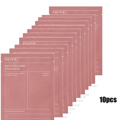 1 5 10PCs Bio Collagen Face Mask Deep Hydrating Overnight Mask For Wrinkle Reduction, Pore Shrinking & Brightening Skin 10pcs