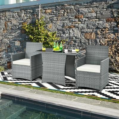 3 Piece Patio Rattan Furniture Set With Cushioned Armrest Sofa, Compact Outdoor Dining Set For Garden, Balcony & Porch 3 Piece Patio Rattan Furniture Set With Cushioned Armrest Sofa, Compact Outdoor Dining Set For Garden, Balcony & Porch