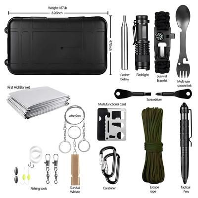 Professional Emergency Survival Kit Compact Tactical First Aid & Outdoor Gear For Camping, Hiking, And Wilderness Safe black