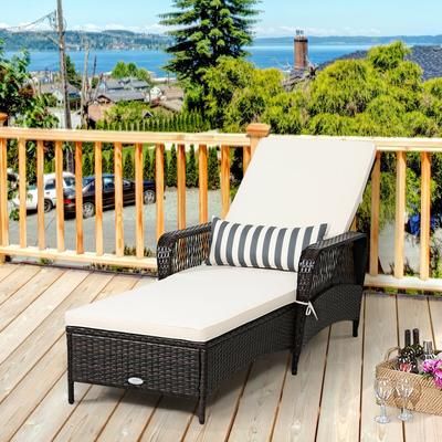 Outdoor Wicker Chaise Lounge Chair With Pillow, Cushion & 6 Gear Adjustable Backrest, Heavy Duty Patio Furniture Outdoor Wicker Chaise Lounge Chair With Pillow, Cushion & 6 Gear Adjustable Backrest, Heavy Duty Patio Furniture