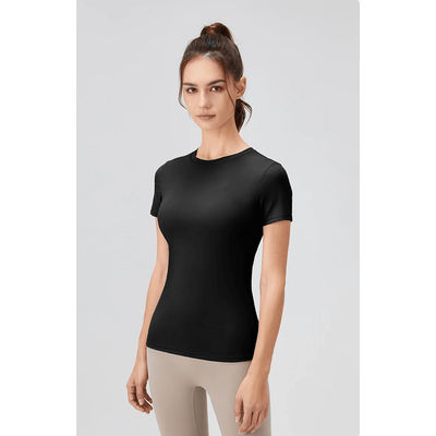 Quick Dry Yoga Workout Shirt Fitted Sports Tee For Womens Running And Gym Training s black