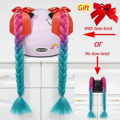 Twist Dual Pigtail Wig For Motorcycle Helmet, Women Braided Hairpiece With Sucker Attachment For Motorbike Helmets 2pcs B41(no Helmet)