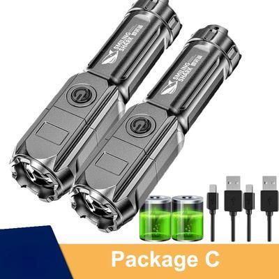 Ultra Bright Rechargeable LED Flashlight 100000 Lumen Tactical Torch With Zoom & Waterproof Design 2pcs