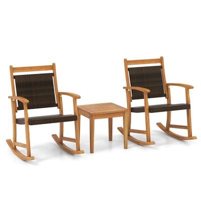 Patio Rocking Chair Set With Side Table, Solid Acacia Wood Outdoor Rockers For Garden, Porch, Or Balcony Relaxation Patio Rocking Chair Set With Side Table, Solid Acacia Wood Outdoor Rockers For Garden, Porch, Or Balcony Relaxation